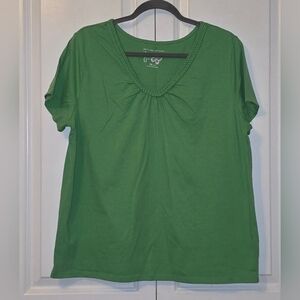 Just My Size Ladies 1X (16W) Kelly Green Braided V-Neck Top Women's Short Sleeve